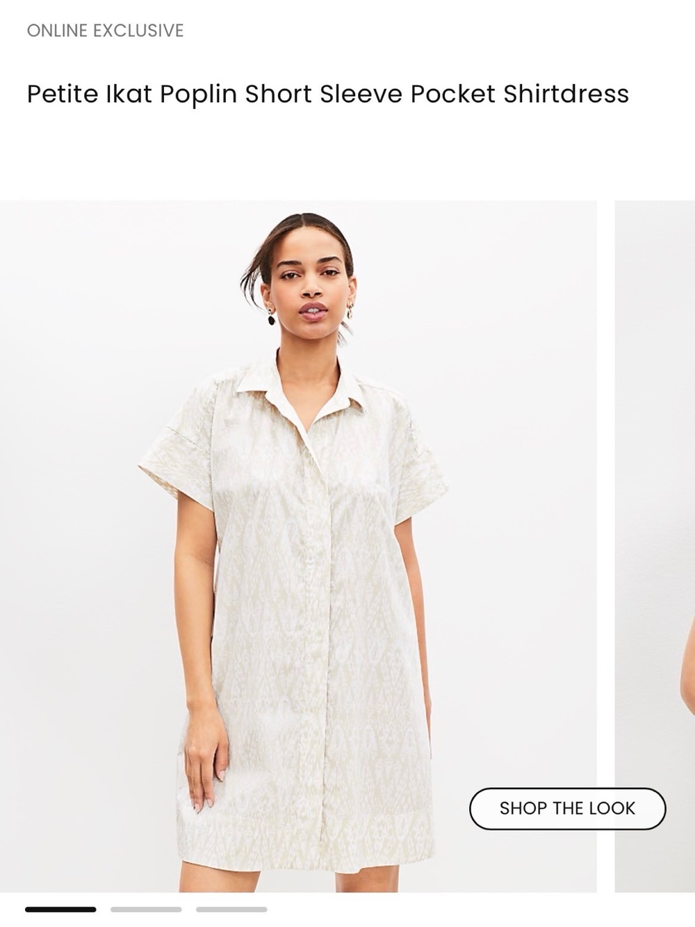 LOFT Petite Ikat Poplin Short Sleeve Shirtdress — Cream
